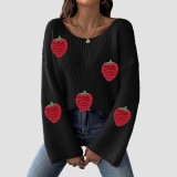 Strawberry three-dimensional patchwork sweater casual and fashionable sweater V-neck sleeveless flared sleeve sweater