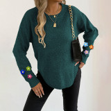 Round-neck pullover sweater casual and fashionable sweater hand-knitted patchwork long-sleeved sweater