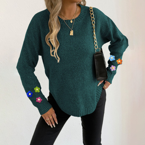 Round-neck pullover sweater casual and fashionable sweater hand-knitted patchwork long-sleeved sweater