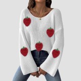 Strawberry three-dimensional patchwork sweater casual and fashionable sweater V-neck sleeveless flared sleeve sweater