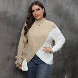 Fall/Winter large-sized half-neck pullover sweater casual and fashionable sweater color-blocked interwoven sweater
