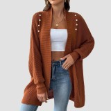 Simple and loose sweater casual and fashionable sweater pearl beaded cardigan sweater