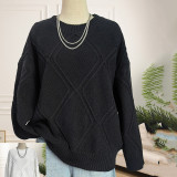 Diamond-patterned jacquard loose sweater casual and fashionable sweater laid-back pullover sweater