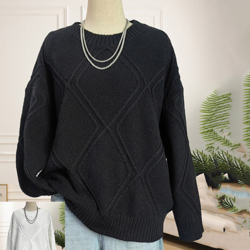 Diamond-patterned jacquard loose sweater casual and fashionable sweater laid-back pullover sweater