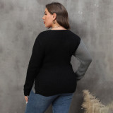 Fall and winter oversized sweater casual and fashionable sweater color-blocked deep V cross-over sexy sweater