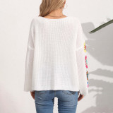 One-shoulder loose cardigan with a V-neck sweater casual and fashionable sweater multi-color crochet pullover sweater