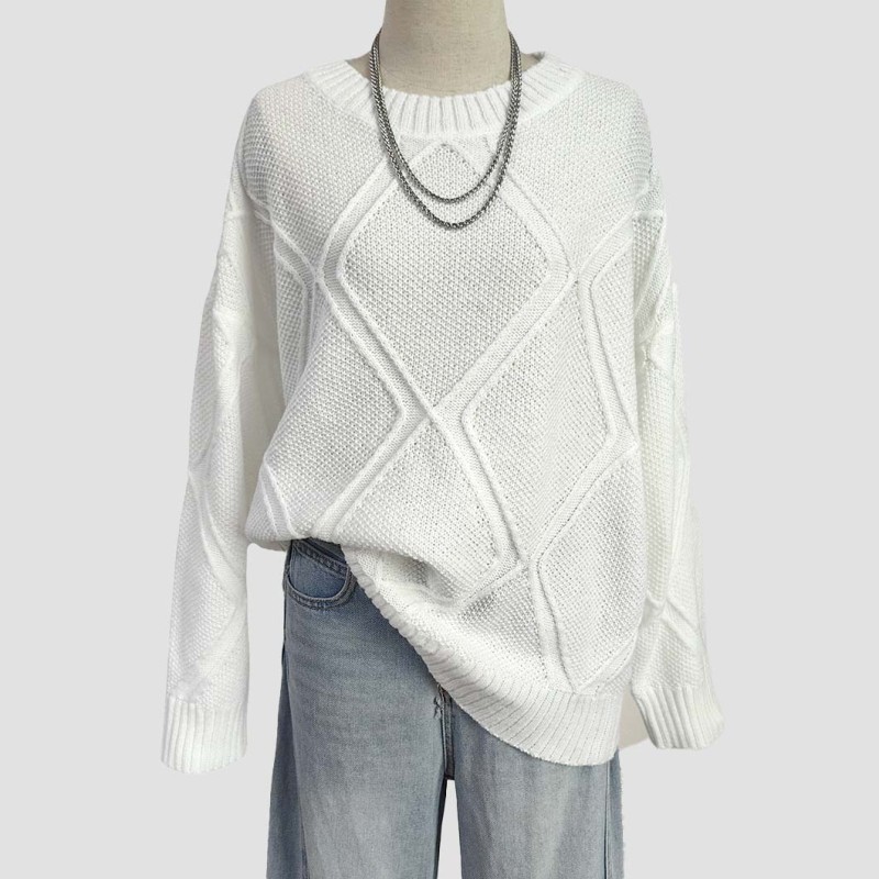 Diamond-patterned jacquard loose sweater casual and fashionable sweater laid-back pullover sweater