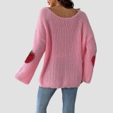 Strawberry three-dimensional patchwork sweater casual and fashionable sweater V-neck sleeveless flared sleeve sweater