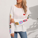 One-shoulder loose cardigan with a V-neck sweater casual and fashionable sweater multi-color crochet pullover sweater
