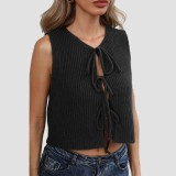 Sexy strap bow blouse sweater casual and fashionable sweater solid-color blazer with drawstring cardigan sweater