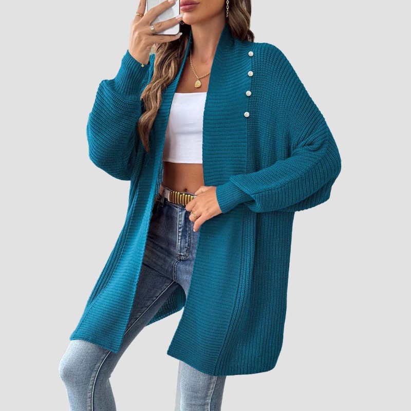 Simple and loose sweater casual and fashionable sweater pearl beaded cardigan sweater