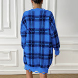 Winter and autumn thick sweater casual and fashionable sweater color-blocked checkered long-sleeved sweater