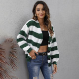 Fall and winter cardigan sweaters casual and fashionable sweaters color-blocked striped buttoned machine-woven sweaters