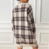 Winter and autumn thick sweater casual and fashionable sweater color-blocked checkered long-sleeved sweater