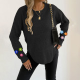 Round-neck pullover sweater casual and fashionable sweater hand-knitted patchwork long-sleeved sweater