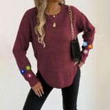 Round-neck pullover sweater casual and fashionable sweater hand-knitted patchwork long-sleeved sweater
