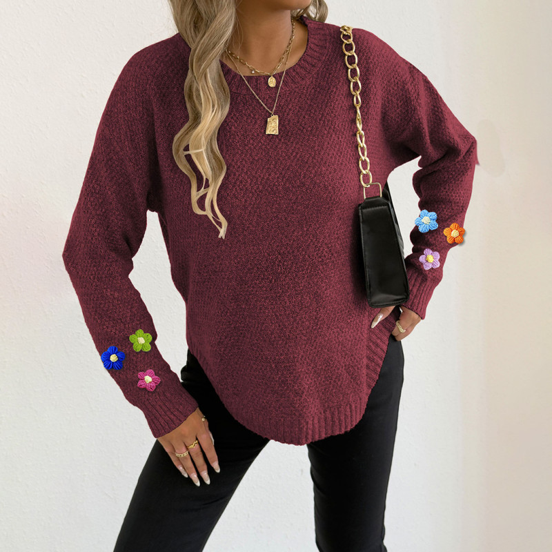 Round-neck pullover sweater casual and fashionable sweater hand-knitted patchwork long-sleeved sweater