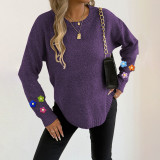Round-neck pullover sweater casual and fashionable sweater hand-knitted patchwork long-sleeved sweater