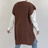 Loose large-sized tank top dress sweater casual and fashionable sweater deep V embroidered butterfly patchwork jacket sweater