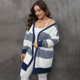 Loose oversized cardigan sweater casual and fashionable sweater color-blocked machine-woven sweater with contrasting stripes