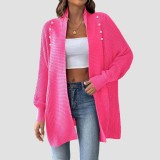 Simple and loose sweater casual and fashionable sweater pearl beaded cardigan sweater