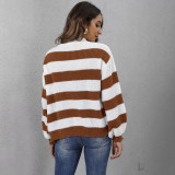 Fall and winter cardigan sweaters casual and fashionable sweaters color-blocked striped buttoned machine-woven sweaters