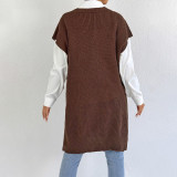 Hand-knitted flower-patterned patchwork sweater casual and fashionable sweater loose blazer-style skirt with deep V-neck top sweater