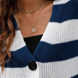 Fall and winter cardigan sweaters casual and fashionable sweaters color-blocked striped buttoned machine-woven sweaters