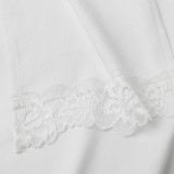 Fall sexy lace V-neck dress high-end fitted long-sleeved dress elegant white dress