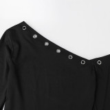 Fashionable and sexy off-shoulder dress tight and figure-hugging long-sleeved dress flirty short dress