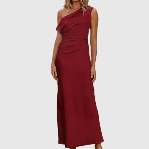 Fashionable off-the-shoulder dress elegant fitted French-style dress high-end sleeveless long dress