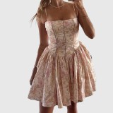 Sexy hot girl dress floral print halter top dress figure-hugging backless beach dress