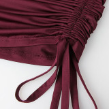 Sexy off-shoulder dress pleated tight-fitting halter-neck dress trendy tomboy short dress