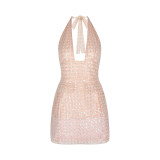 Sexy deep V neck bead-dotted dress figure-hugging backless dress fashionable and sexy nightclub sequined dress