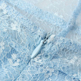 Sexy deep V lace sheer dress backless neckline dress blue elegant evening gown long dress