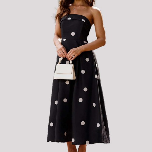 Fashionable polka dot plunging dress figure-hugging backless dress autumn high-end sexy dress