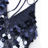 Sexy deep V neckline dress sequined cool girl party dress backless tight-fitting hourglass dress