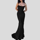 Sexy bandeau halter dress fishtail evening gown dress floor-length elegant and sophisticated dress