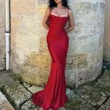Sexy bandeau halter dress fishtail evening gown dress floor-length elegant and sophisticated dress