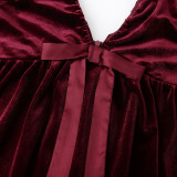 V-neck bow tie velvet dress party dress fall-winter elegant and cute dress