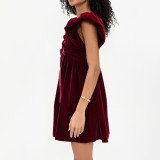 V-neck bow tie velvet dress party dress fall-winter elegant and cute dress