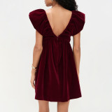 V-neck bow tie velvet dress party dress fall-winter elegant and cute dress
