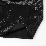 Sexy neckline deep V dress black sequined high-waisted dress hot chick backless party dress