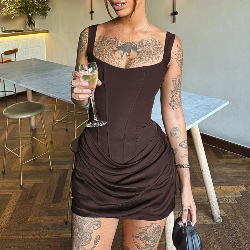 Shenxun Backless Fishbone Bralette Dress High-end Low-Back and Waist-Slimming Dress Multi-color Sexy Dress