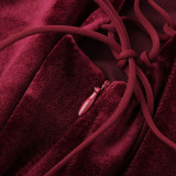 Gold velvet drawstring low-cut dress sexy backless cocktail dress hot girl party sleeveless short dress