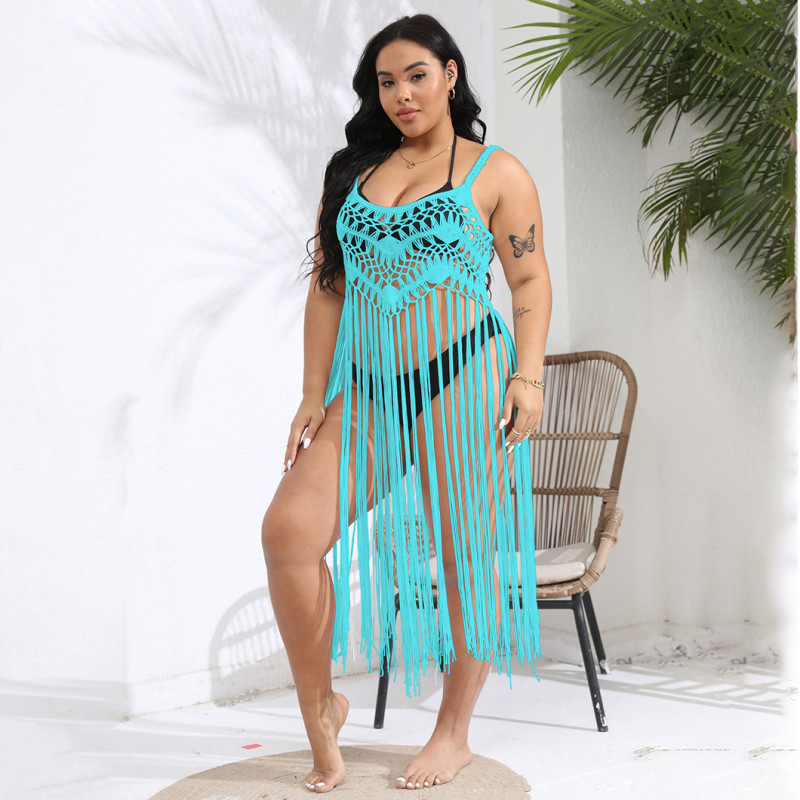 Big size sexy cut-out bikini cover-ups fringed patchwork skirt halter cover-ups fashionable and sexy beach resort cover-ups