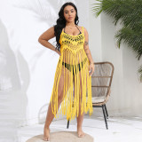 Big size sexy cut-out bikini cover-ups fringed patchwork skirt halter cover-ups fashionable and sexy beach resort cover-ups