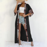 Women's sun protection cardigan cover-ups color-blocked long-style cover-ups fashionable and sexy beach vacation cover-ups