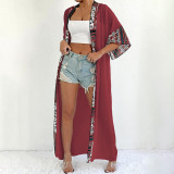 Women's sun protection cardigan cover-ups color-blocked long-style cover-ups fashionable and sexy beach vacation cover-ups