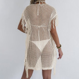 Open and loose bikini cover-ups knitted beach frill cover-ups women's beach cardigan cover-ups